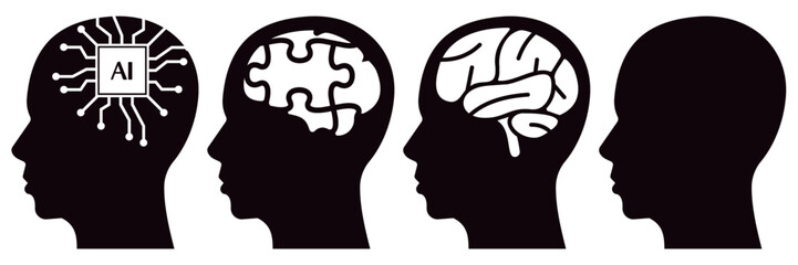 人物やロボットの横顔シルエット素材セット