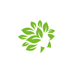 nature beauty care logo design, beauty face with green leaf logo vector