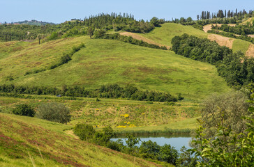 Tuscany spring landscape along the historic route Francigena between San Miniato and Gambassi Terme, Tuscany, central Italy - Europe