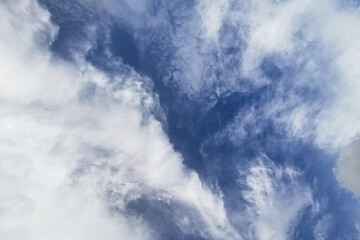Abstract blue sky background with cirrus clouds. Beautiful daytime sky with clouds