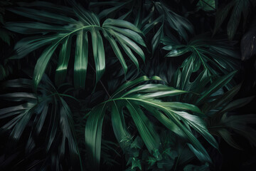 Naklejka na ściany i meble Closeup nature view of green leaf and palms background. 