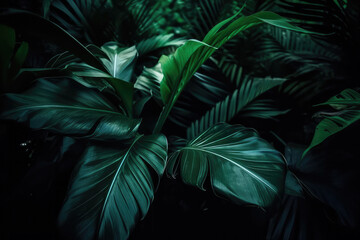 Closeup nature view of green leaf and palms background. 