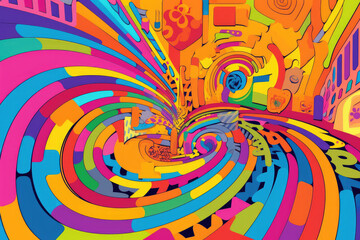 Fototapeta na wymiar Gorgeous crazy rainbow maze pop art