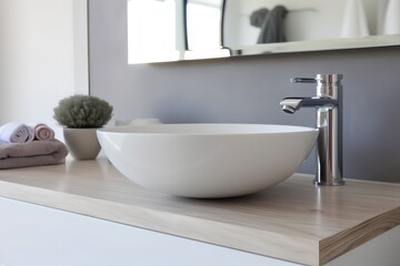 Naklejka na ściany i meble Modern elegant bathroom interior with vessel sink, generative ai