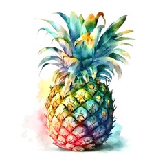 Pineapple watercolor isolated on white background, summer print generative ai illustration