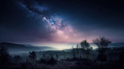 Obraz na płótnie Canvas A Magical Night Under the Starry Sky and Clouds: A Nature's Universe Comes Alive: Generative AI
