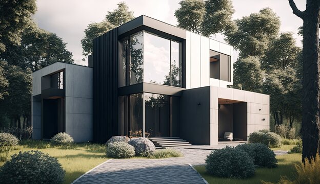 Modern House With Amazing And Perfect Garden Which Can Be The Envy Of All Neighbors, Generative AI Technology 