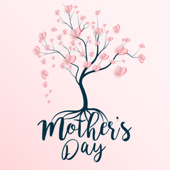 Happy mothers day background with tree and heart shapes