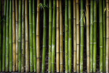 A fence made of green bamboo.