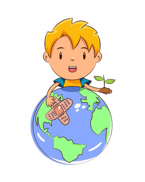 Kid take care of the planet earth