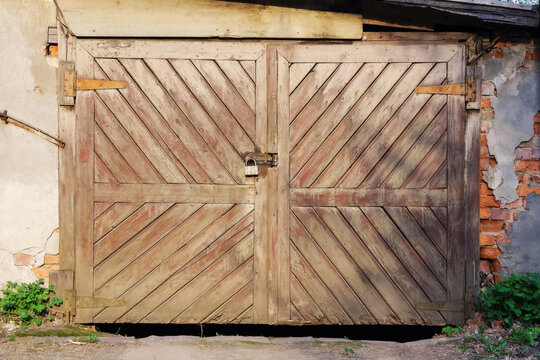 vintage wooden garage door. architectural element
