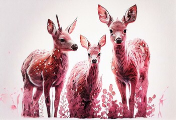 Baby deers watercolor forest woodland animal pink. Generative AI