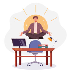 Office work stress relax meditate yoga concept. Vector graphic design illustration
