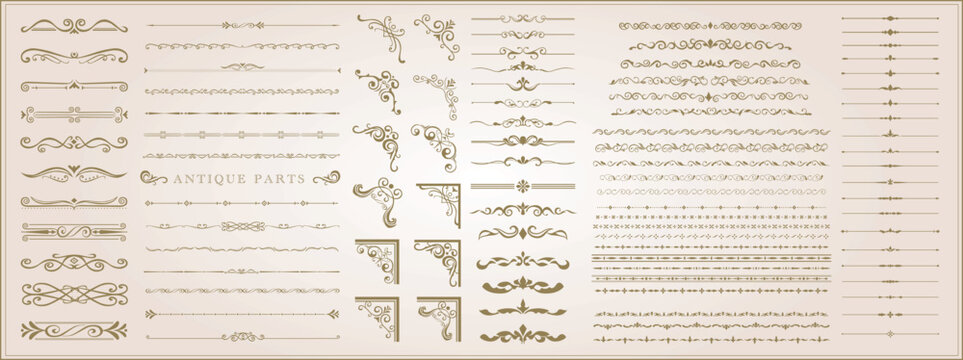 Ornate vintage frames and scroll elements. Set of text delimiters. Vector illustration