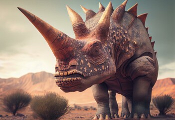 Fototapeta premium Triceratops Dinosaur. Generative AI