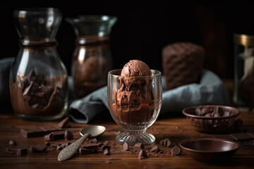 Fototapeta na wymiar Chocolate ice cream on the table Generative AI