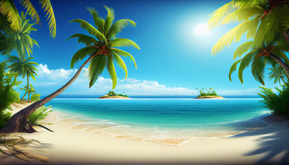 Fototapeta na wymiar Beautiful tropical beach and sea with coconut palm tree Ai generated image