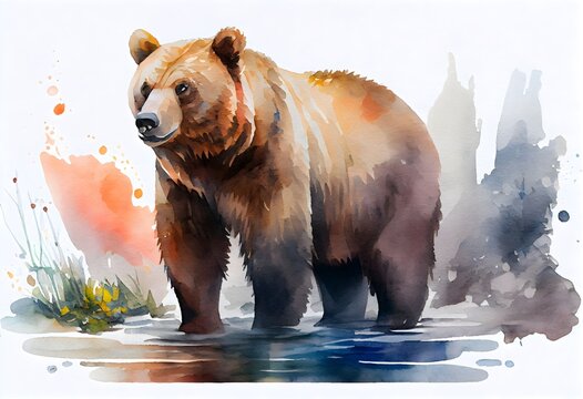 Watercolor bear. Generative ai