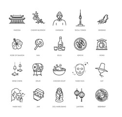 Set of Korea icons. Line art style icons bundle. vector illustration