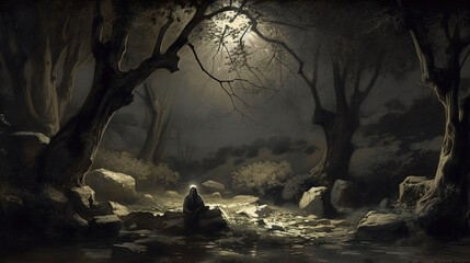 that night Jesus Christ praying at the garden of Gethsemane, before his arrest and betrayal