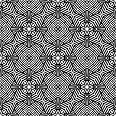 Vector geometric seamless pattern. Minimal ornamental background with abstract shapes. Black and white texture. Simple abstract ornament background. Dark repeat design for decor, fabric, cloth.