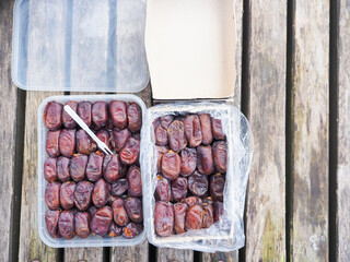 sun-dried dried dates in a packing box