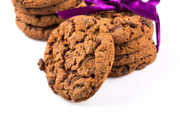 Chocolate chip cookies isolated on white