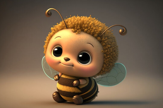 a cute adorable baby bee rendered in the style of children - friendly cartoon animation fantasy style, spring season, Generative AI