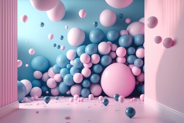 Fototapeta na wymiar the room is decorated with lots of pink and blue balloons. Gentle, stylish and professional,generative Ai