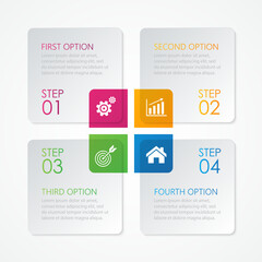 Business infographic design template with icons and 4 options or steps. Abstract elements of graph, diagram, parts or processes. Vector template for presentation.