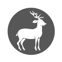 Black and white silhouette of a forest deer. A beautiful horned wild animal. Logo and design template. Vector isolated illustration icon