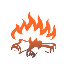 Night bonfire with firewood. orange flame of fire. Vector illustration isolated on a white background