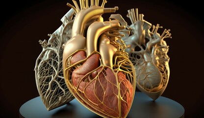 Human heart, 3d realistic isolated. Anatomically correct heart with vascular system, Human Heart, Heart - Internal Organ, Illustration, Three Dimensional, Generate Ai