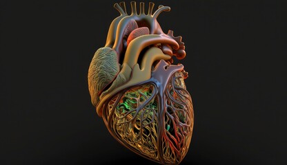 Human heart, 3d realistic isolated. Anatomically correct heart with vascular system, Human Heart, Heart - Internal Organ, Illustration, Three Dimensional, Generate Ai