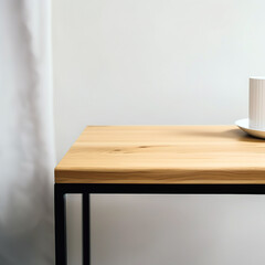 Minimal wooden top table in white background 