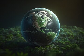 Planet earth from leaves. Concept of reforestation and planet health, earth day .generative ai