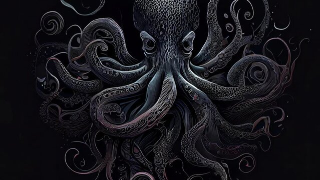 A black octopus on a movie inside the gallery as seen on a closer look AI generated
