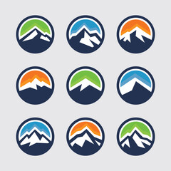 Mountain logo set, stickers, emblems, icons, vector file