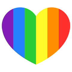 Fototapeta premium Heart, fill with vertical lines rainbow colors. Flat style simple vector object design icon for pride month, romance, equality, celebration every gender. Graphic design isolated on white.