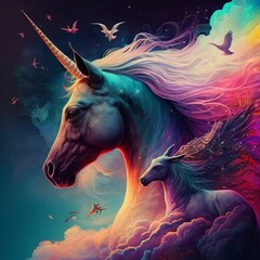 Obraz na płótnie Canvas unicorn rainbow color in the sky illustration