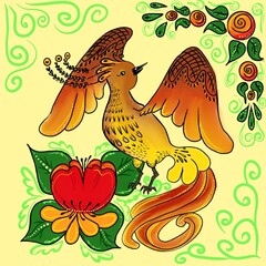 Fototapeta premium ethnic bird with flowers painted