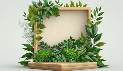 Podium Template with Green Leaves to Showcase Your Products