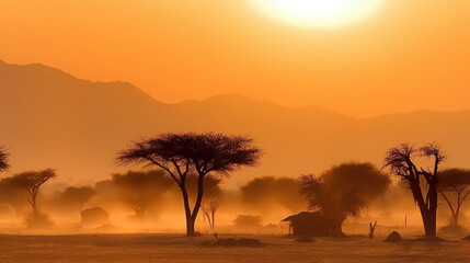 Naklejka na ściany i meble Dreamy African Landscape Panorama