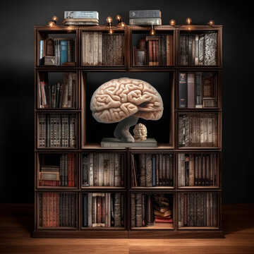 Educational foundations with brain bookcase for storing information
