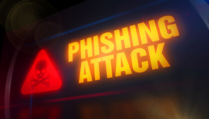 Phishing attack symbol light flashing on digital display