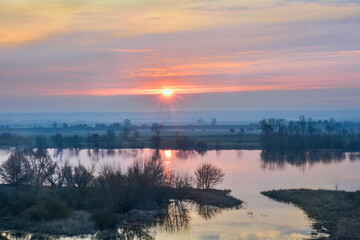 Beautiful sunrise over the Vistula River, Poland