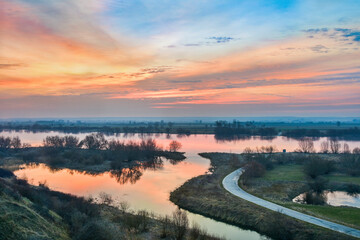 Beautiful sunrise over the Vistula River, Poland