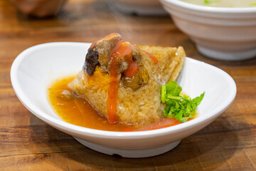 On the table, magnetic bowls, disassembled, steaming hot, meat dumpling, dumpling leaves