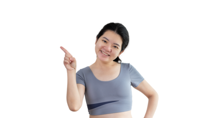 Asian woman pointing finger inviting click here, It is recommended to follow this direction or click on this link, Space for promotion here, Register or apply for membership, Click here.