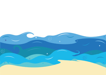 Beach and blue waves pattern. Vector. Abstract banner with water waves, a template of holidays, swimming, cleanliness and summer. Vector and jpg.